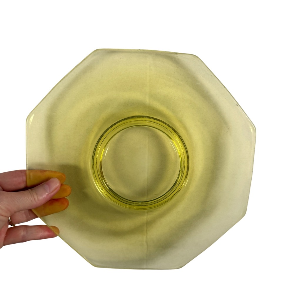 Vintage Yellow Depression Glass Octagonal Serving Plate 10.5 Inch Frosted Rim